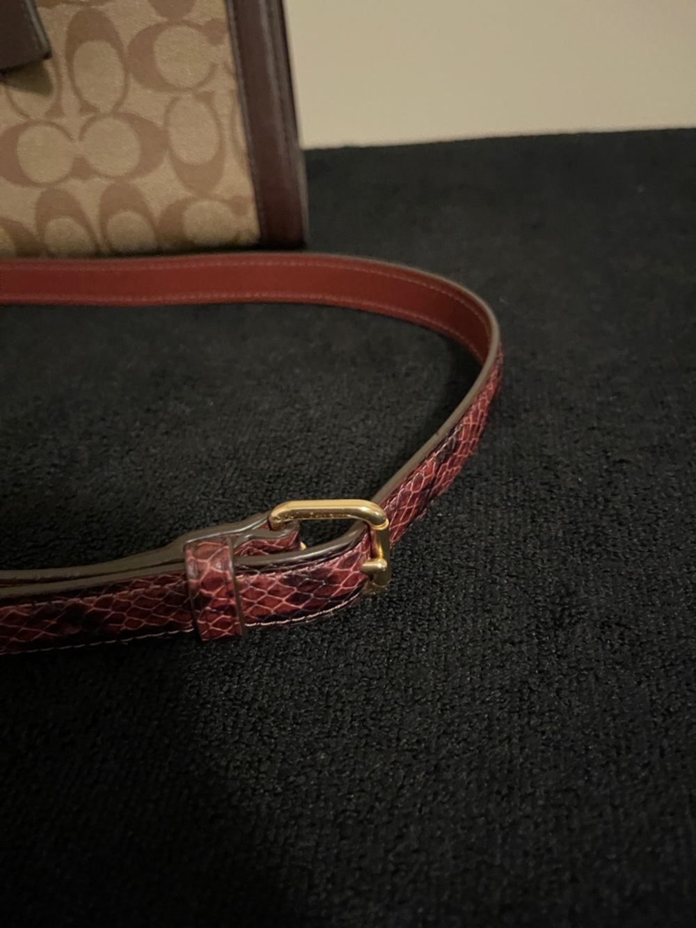 Coach Brown Signature Canvas Tote with Burgundy Leather Trim - Picture 6 of 16